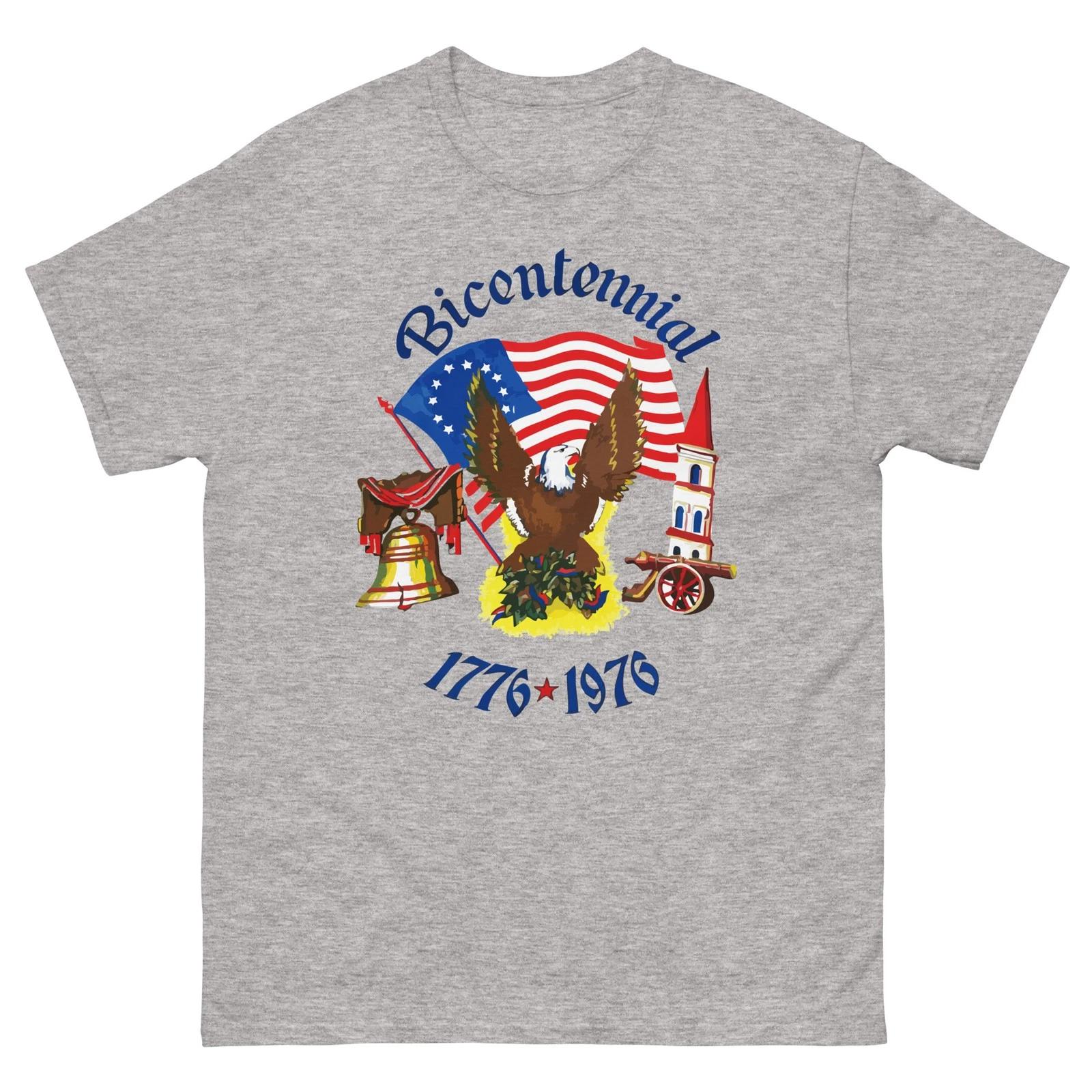 

Vintage 1976 Bicentennial America Patriotic Eagle USA Flag Tee 100% Cotton T-shirt Mens Womens Tees Top S