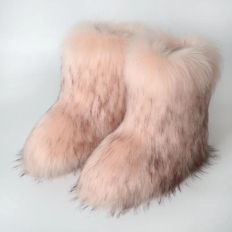 Women's Winter Fluffy Faux Fur Snow Boots, Comfortable Plush Warm Ankle Booties, Luxury Furry Fashion Outdoor Footwear