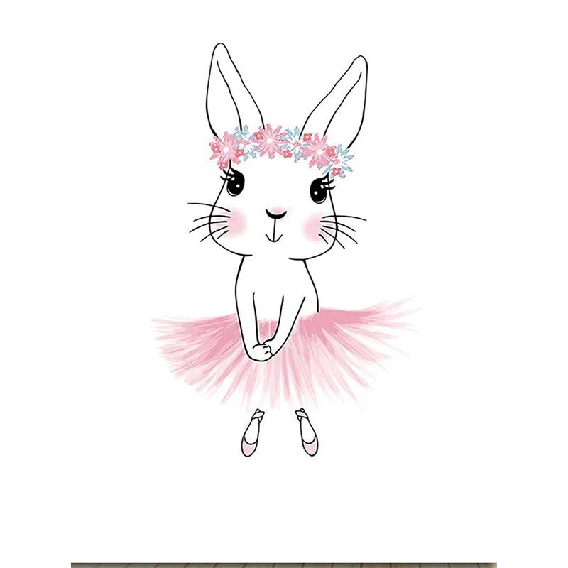 Art Canvas Painting Prints Ballet Girl Bedroom Picture Kids Room Poster Pink Rabbit Children Baby Decor Nursery Wall