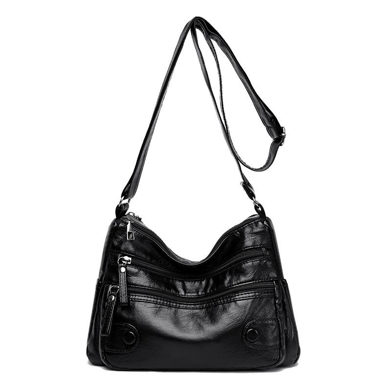 

Жіноча сумка середнього віку. М яка шкіряна сумка через плече для матері великої місткості. чорний