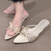 Fashion Women Slippers Fashion Bow Pointed Toe Shoes Elegant Dress Woman Heeled Sandals 2025 Sexy New Slides Luxury Sandalias De Mujer