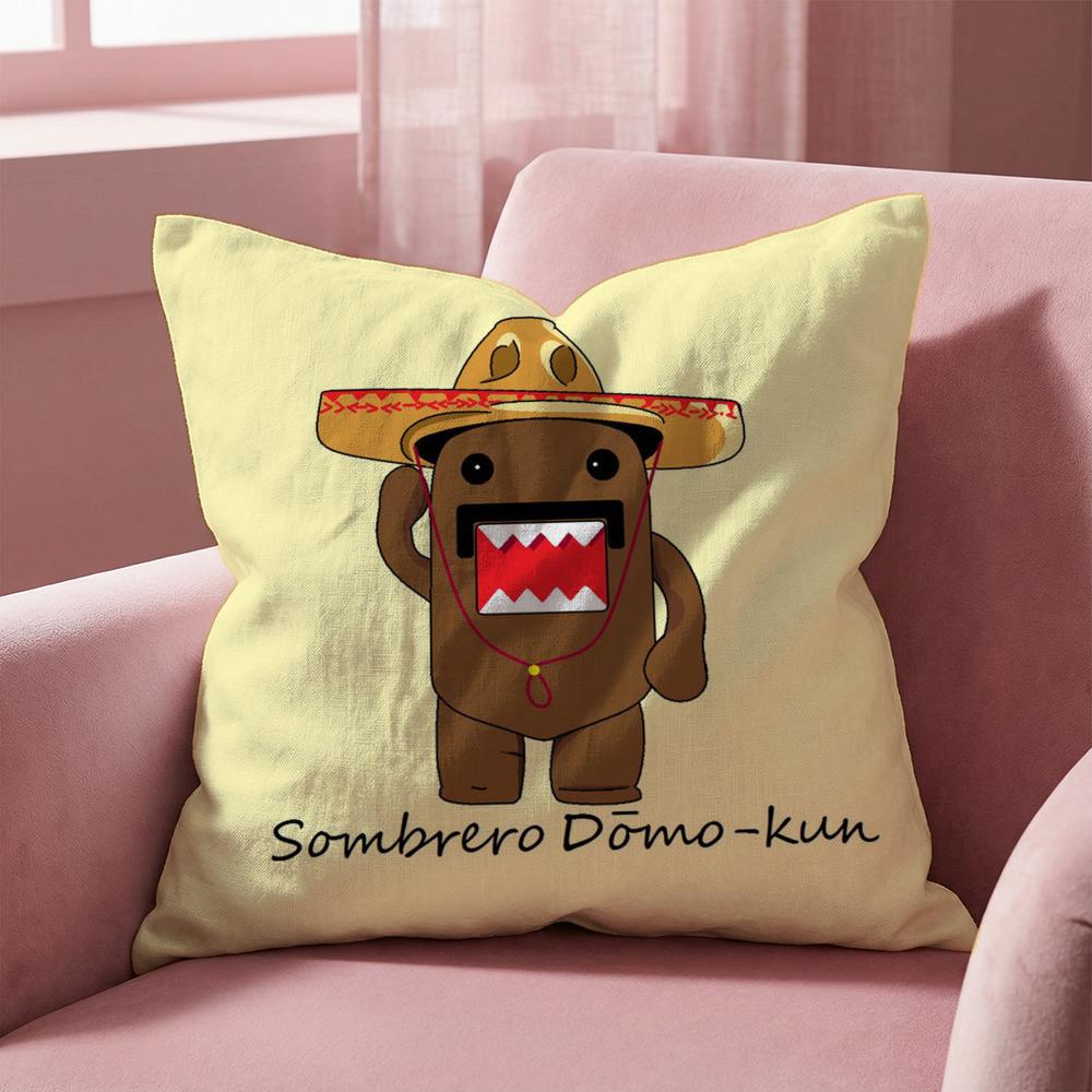 Cartoon Funny Domo-kun Cushion Cover Multi-Scene Pillow Cover for Home & Car - Reversible, Soft & Durable for Daily Use