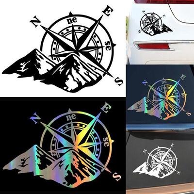 Adesivo per auto con bussola di montagna, stile laser, decorazione per carrozzeria, adesivi per parabrezza posteriore, accessori per esterni per auto