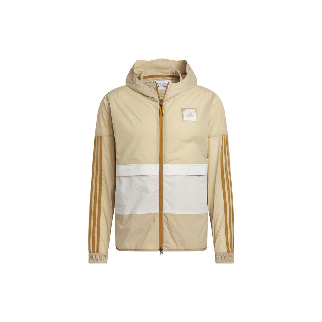 Adidas Logo Bedruckte Gestreifte Zip-Up Hoodie Jacke Herren Jacken Beige HS3205