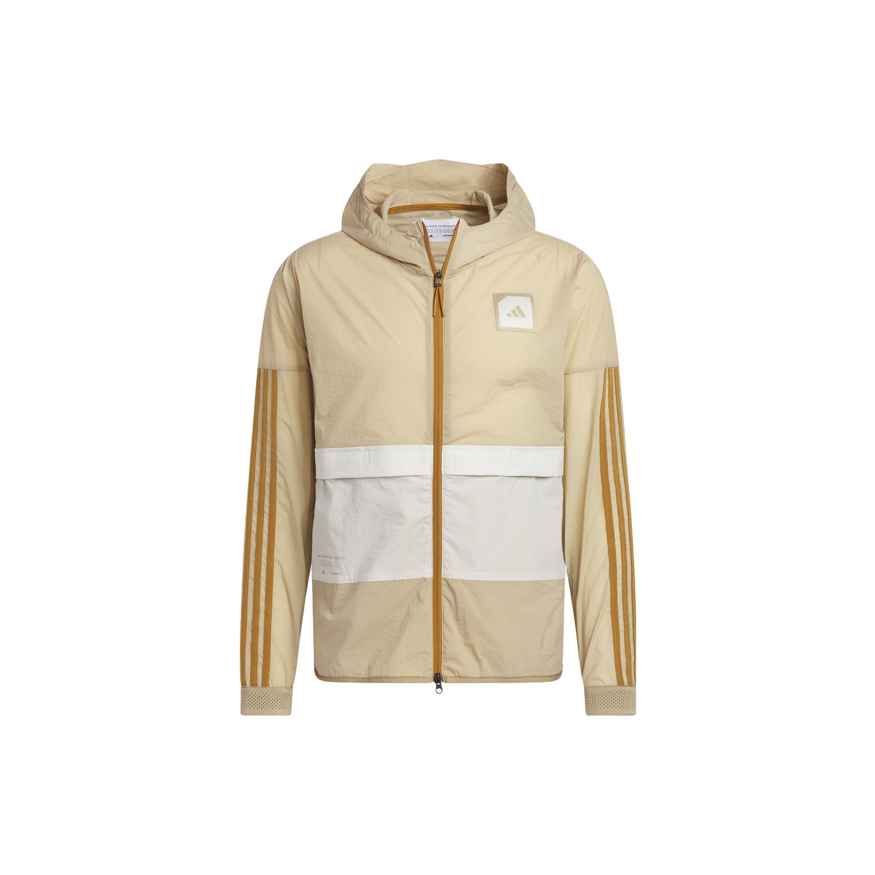 

Adidas Logo Printed Striped Zip-Up Hoodie Jacket Men Jackets Beige HS3205 S