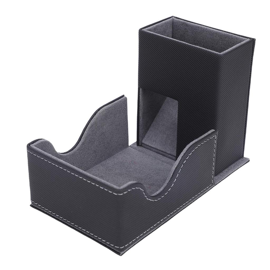 Dice Roller Tower Magnetic Tray Foldable PU Leather Large Capacity Box for Card Board Games Black Gray