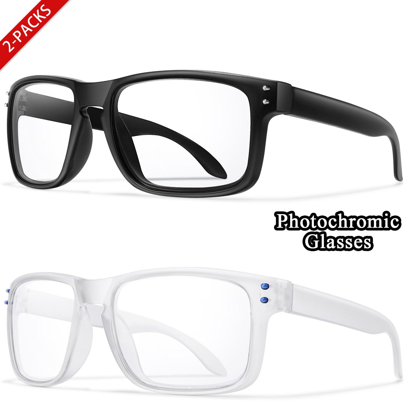 

2 Packs Photochromic Sunglasses for Men Women Classic Square Frame Glasses for Outdoor Running Hiking Black and white Eyewear