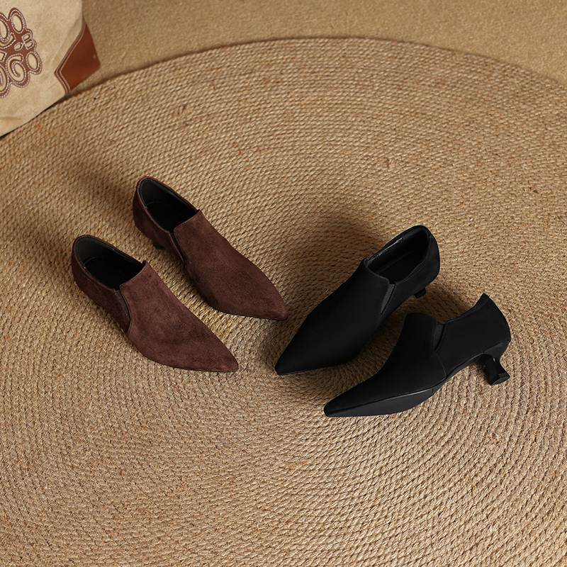 Krazing Pot Sheep Suede Autumn Winter Shoes Stiletto Med Heels Size 43 Size 42 Pointed Toe Concise Style Deep Mouth Pumps