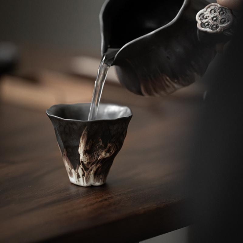 1pc Japanese style wabi-sabi style lotus rhyme tea cup rough pottery kung fu tea set tasting tea cup small single cup master cup