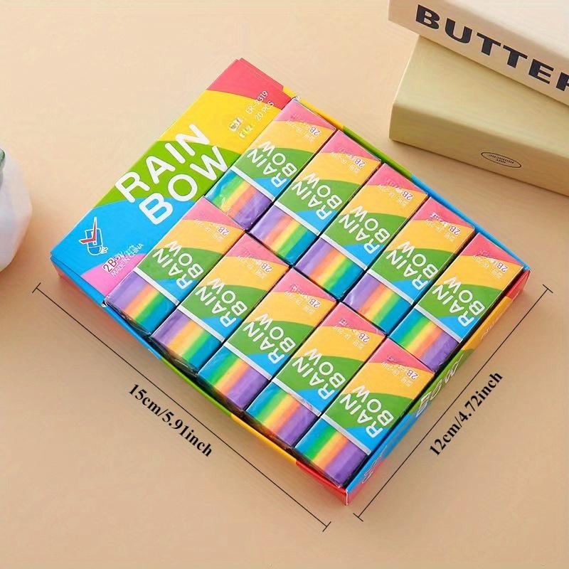 Rainbow Erasers, Ultra-Clean No Residue 2B Eraser with Handle for Writing and Drawing, Suitable for School Use by Art Students