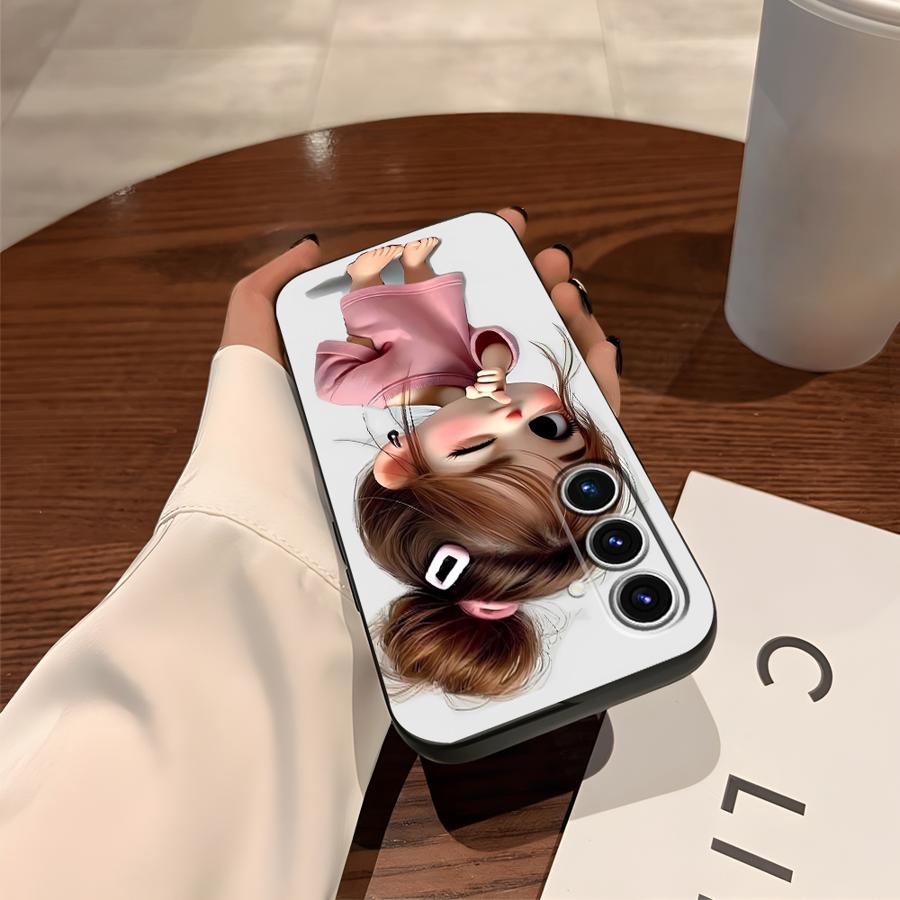 Case for Samsung Galaxy A20 A13 A06 A40 A16 A05 A10 A12 A30 A15 A17 A70 A50 A04 Black Soft Phone Cover Cartoon Girl Pattern