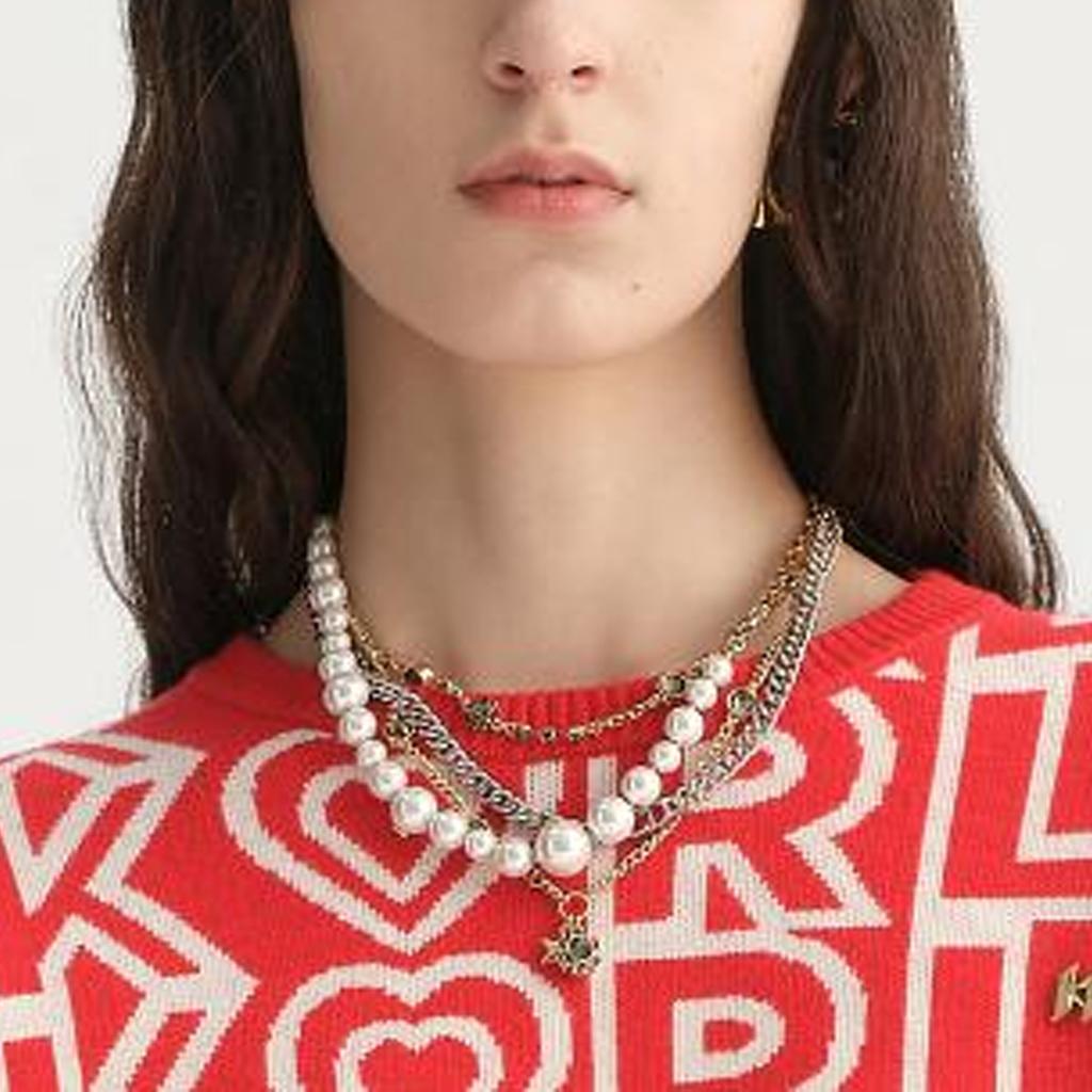Karl Lagerfeld Casual Commuting Light Luxury Color Block Letter Pattern Jacquard Long Sleeve Knit Sweater Women sweater Red E37W2049500
