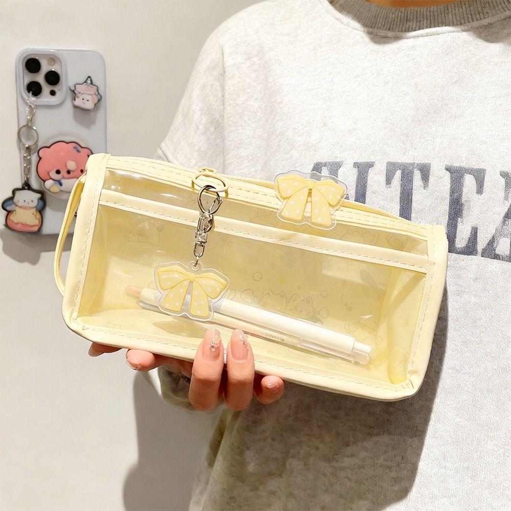 Bow Stationery Bag Transparent Storage Bag Cute Pen Box  Gift