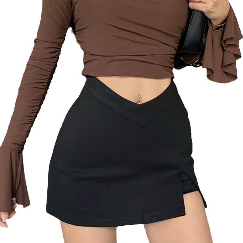 Women's Black Skirt: 2025 Spring/Summer Sexy Slit Suit, Anti-Exposure, Pure Desire Short Hip Skirt