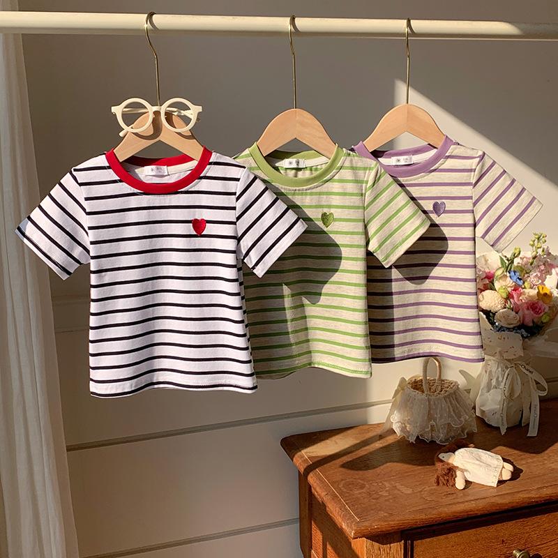 Boys' And Girls' Casual Cotton Short-sleeved T-shirts For Summer, Cute Striped Children's T-shirts