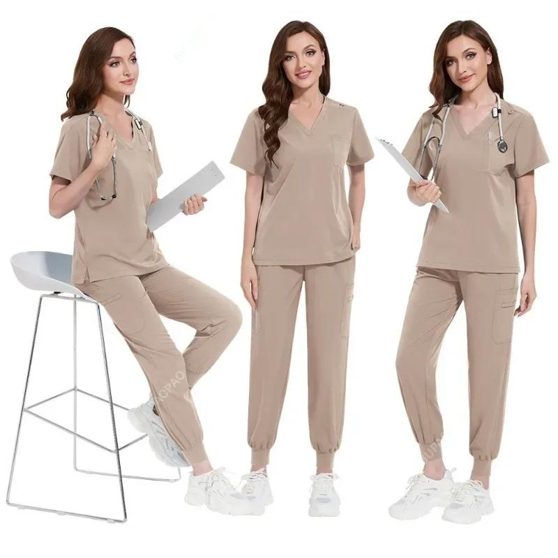 Quick-Dry Stretch Fabric Medical Uniform Women Scrub Nursing Set Doctor Nurse Outfit Pediatric Surgery Uniform Nurse Accessories
