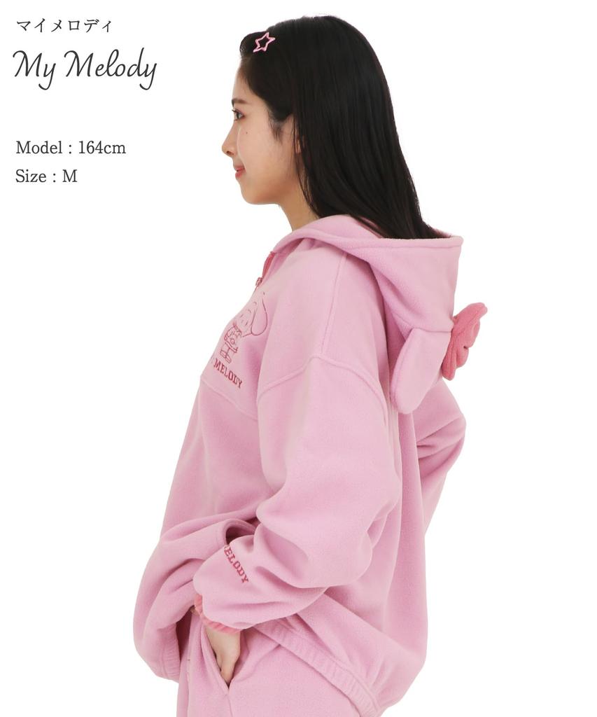 SAZAC My Melody Long Warm Top Half-Zip Hoodie, Fleece, Women's, Sleeve, (Pink/L/SAN1859)