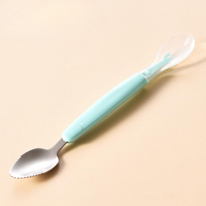 

Stainless Steel Baby Cutlery Silicone Double Head Scraping Fruit Puree Spoon Complementary Food Spoon зелёный
