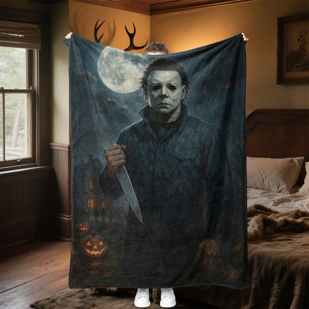 Couverture Affiche de Film d'Horreur Halloween Parfaite Toutes Saisons Douce Confortable Canapé Bureau Sieste Voyage Cadeau Festif
