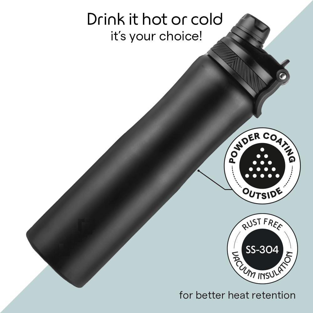 800ml Duo Sport Stainless Steel Water Bottle | ISI Certified Made in India | Double Wall Vacuum Insulated Flask | for Office, School, Gym & Travel