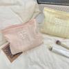 Beautiful INS Simplicity Cosmetic Bag Sweet Embroidery Bow Striped Makeup Case Portable Travel Earphone Cable Storage Bags