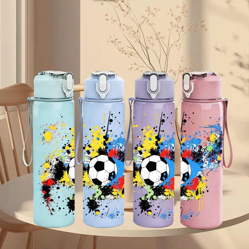 1PC Splash Color Soccer Ball Art Print 750ml Color Plastic Sports Water Bottle Leakproof Flip Straw Lid Suitable for Sports Office Home Use