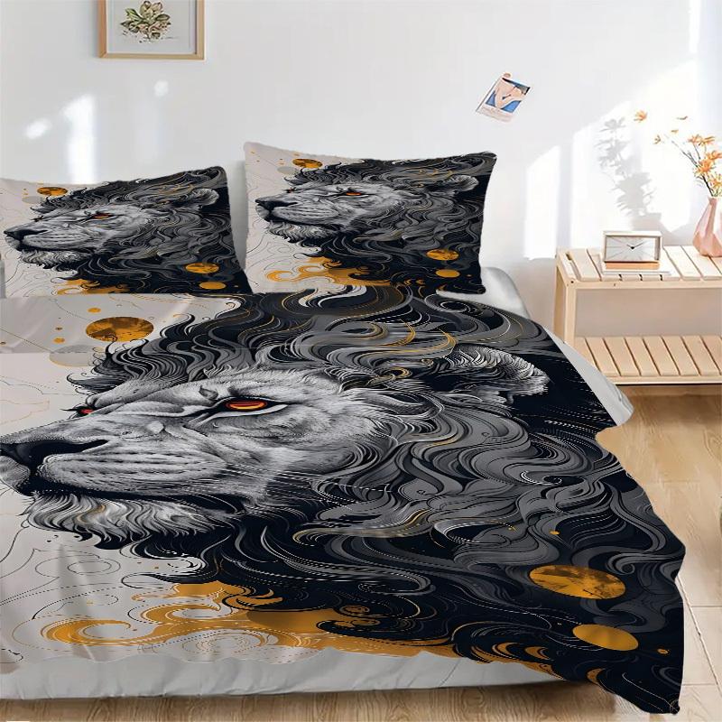 

3pcs Lion Headscarf Duvet Cover Set, Soft Comfortable Duvet Cover,Guest Room (1*Duvet Cover + 2*Pillowcase, Without Core) yy251104187 135x200cm