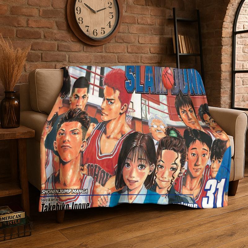 Retro Slam Dunk Basketball Anime Cartoon Flannel Blanket Soft Warm Throw Blanket for Bedroom Living Room Bed Travel Picnic Gift