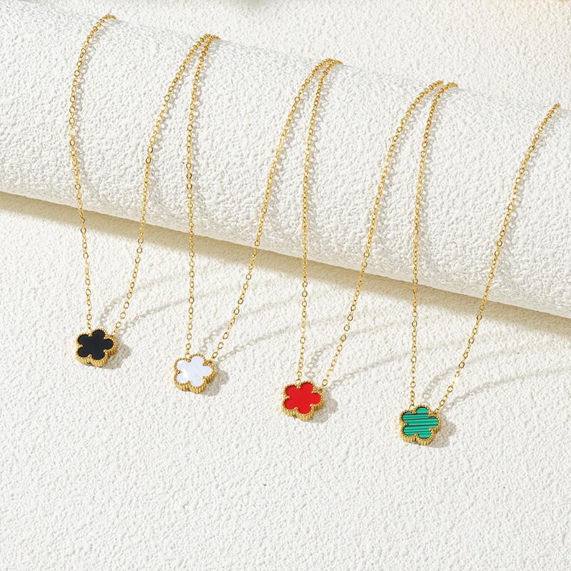 Lucky Five Flowers Clover Double Sided Pendant Necklaces For Women Girls Stainless Steel Simple Fashion Jewelry Accessories