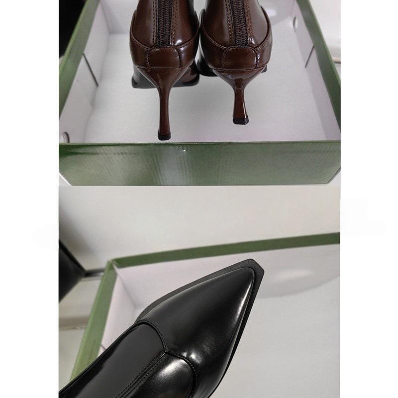 High-heeled short boots women's 2025 autumn and winter new Korean versatile pointed ankle boots thin boots French retro brown short boots