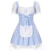Women's French Maid Apron Cosplay Costume Lace Ruffle Tulle Plaid Fancy Dress