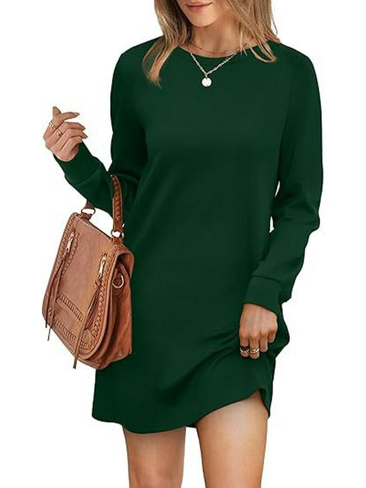 

Женское платье-свитшот с круглым вырезом, складкой на спине и карманами - Длинный рукав, 2024 M зелёный