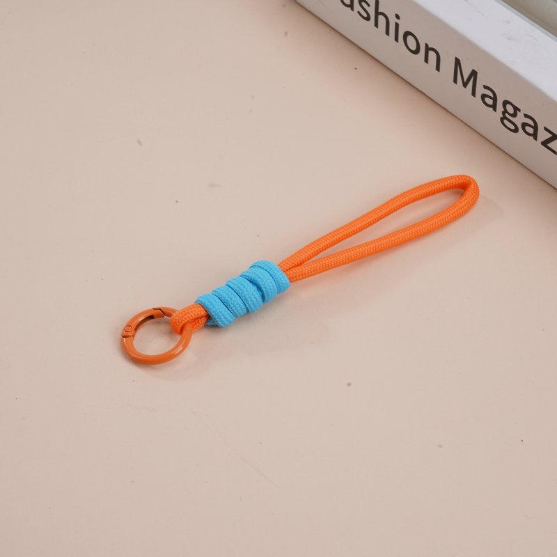 Multifunctional Color Block Woven Lanyard Keychain with Cartoon Plush Bag and Perler Bead Pendant
