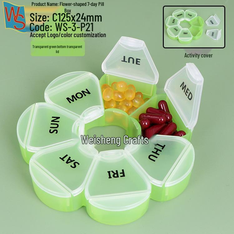 Colorful 7-Day Round Travel Pill Box with 7 Compartments - Weekly Medicine Dispenser