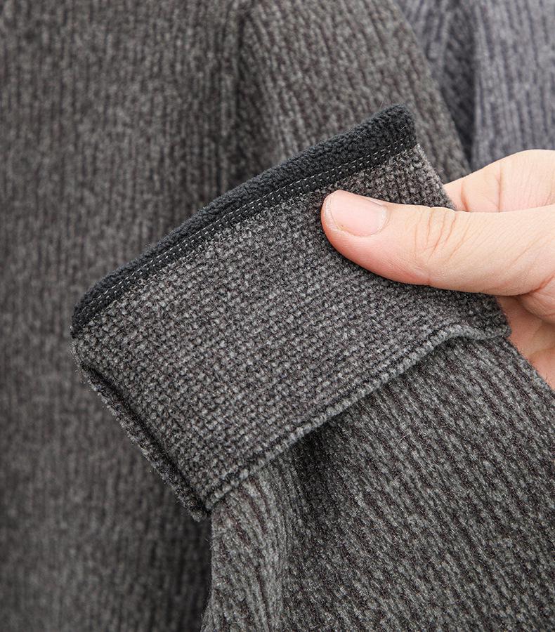 Men's Thick Fleece-Lined Knitwear: Two-Piece Look, Autumn/Winter Style for Middle-Aged & Young Casual Wear.