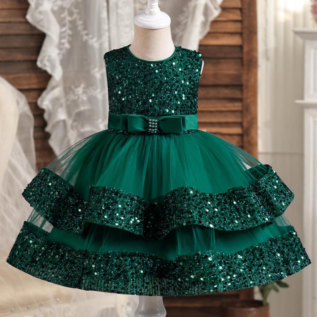 2024 Baby Mädchen Party Kleid Pailletten 1st Geburtstag Taufe Kleinkind Kleid Hochzeit Grün Prinzessin Kleider für Kinder Mädchen Luxus Kleid