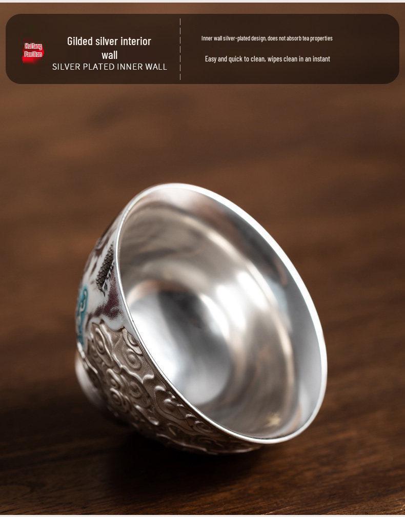 Silver-Plated Dragon Gongfu Tea Cup: Elegant Gift for Elders, Leaders, Parents - Perfect for Birthdays and Housewarmings