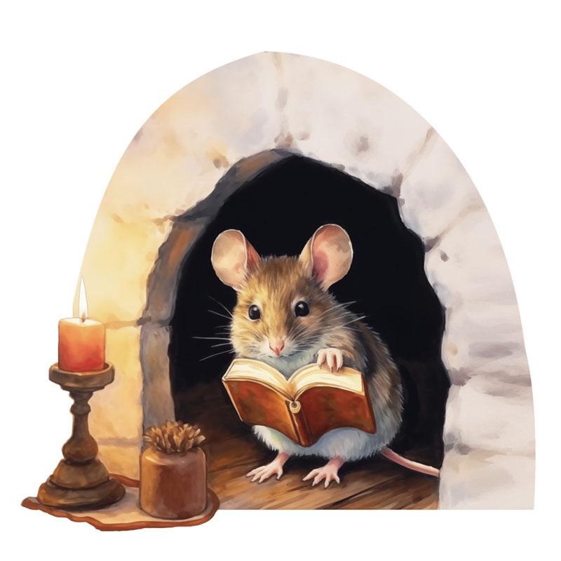 3D Мультяшная Мышь Читающая Книгу Наклейка на Стену Милое Животное Наклейки для Гостиной Кухни