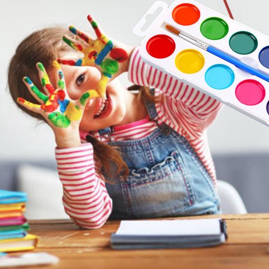 Boxed Watercolor Paint Set Water Soluble Pigments Set with Brush Portable Watercolor Palette