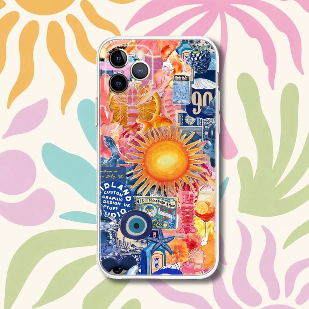 Summer Vibes Seaside Wine Transparent Phone Case For iPhone 17,13,15,12,11,14,16 Pro Max Mini 7,8 Plus SE4,17E Air Fundas