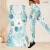 Women Plus Size Scoop Neck Sleeveless Floral Printed Tank Top And Fitted Pants Two Piece Set