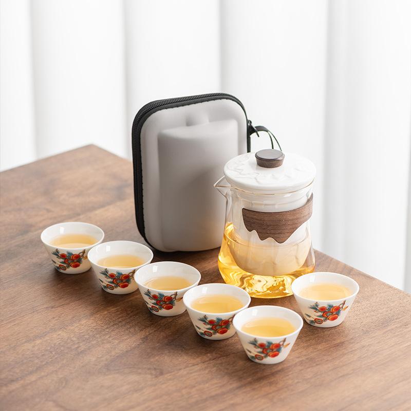 Jade porcelain travel tea set, a pot of six cups set, gifts for the company's business annual meeting, gifts for leaders, teachers, and fathers