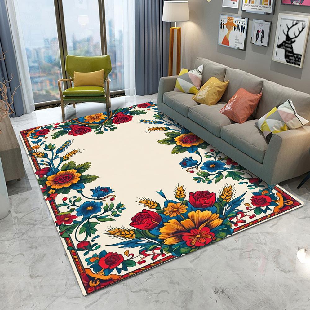 Dywan w stylu retro Bohemia z kwiatami do salonu, pod sofę, do sypialni, gabinetu, kuchni, mata pod drzwi wejściowe, antypoślizgowy, luksusowy dywan do dekoracji domu