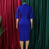 Plus-Size Elegant Double-Breasted Hip-Hugging High-Waisted African Dress with Lapel and 3/4 Sleeves