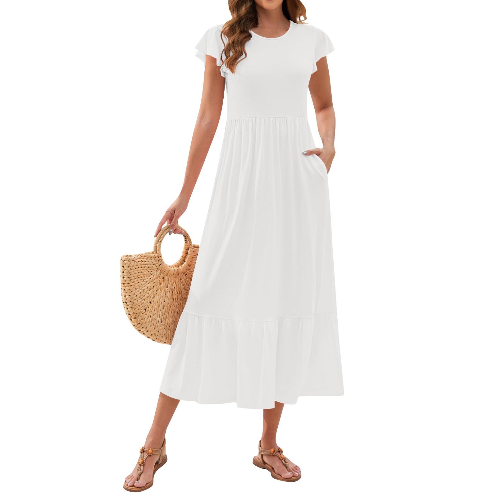 

Женские летние платья Свободные с круглым вырезом Без рукавов Сарафаны Платье с карманами S розовый