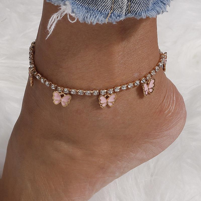 Cute Butterfly Pendant Anklet for Women Girls Rhinestones Chain Ankle Bracelet Foot Jewelry Gift
