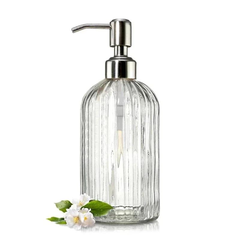 Transparent Glass Soap Dispenser, Suitable for Both Kitchen and Bathroom Use, Hand Sanitizer, Shower Gel, Shampoo Bottle, Reusab