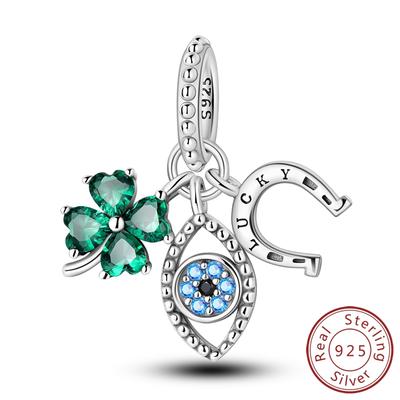 Fit Original Bracelet Copper Lucky Clover Blue Eyes Horseshoe Pendant Charms Beads For Women Jewelry Making Gift