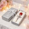 Faux Crystal Rose Flower Gift with Metal Stem Clear Flower Figurine with Gift Box