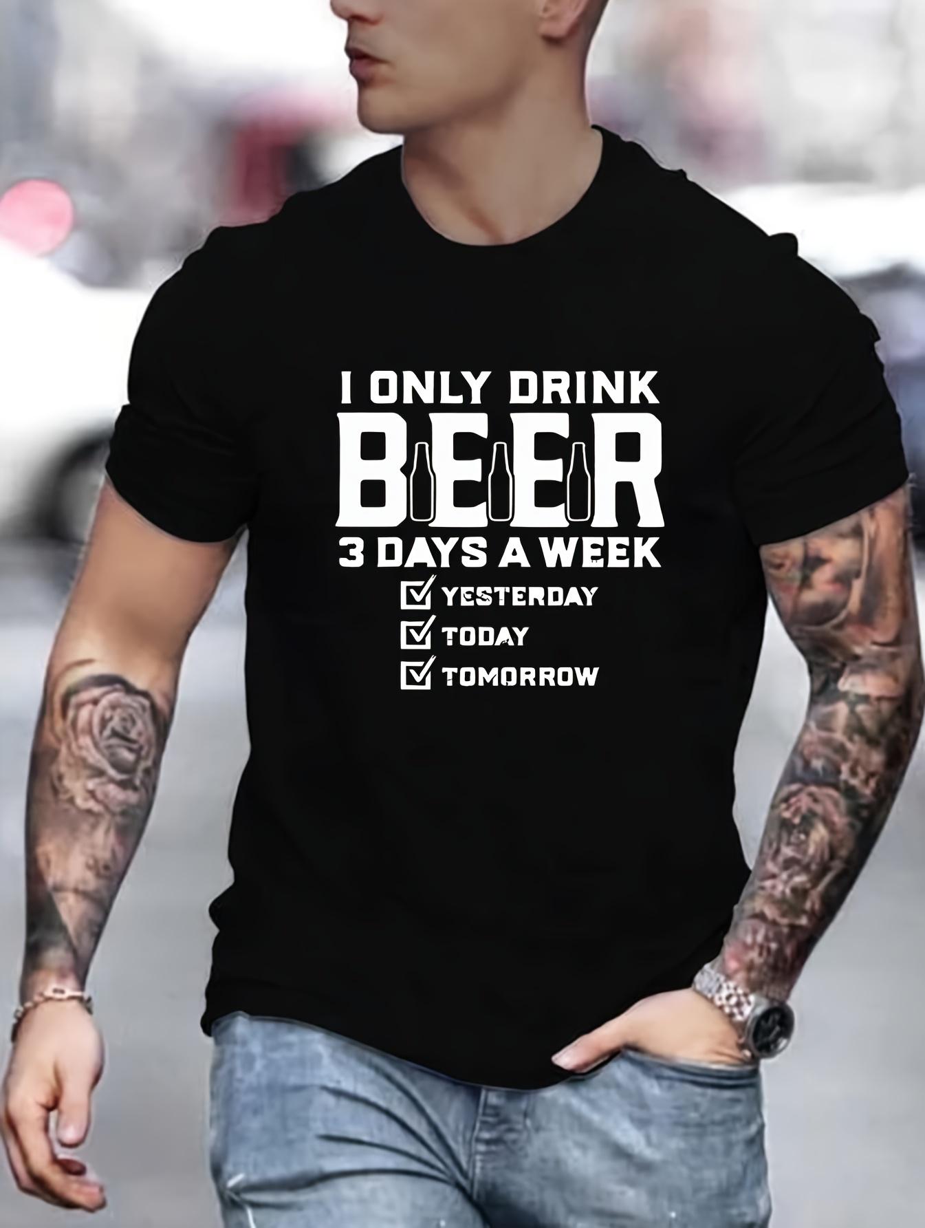 

Mens Letter Print Tshirt for Summer Outdoor Casual Drink Beer Slightly Stretch Crew Neck Tee Short Sleeve Stylish Clothin 4XL